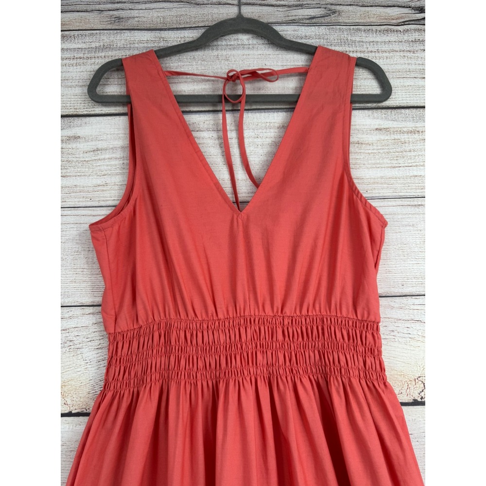 Maeve Anthropologie Maxi Dress Women Size 6 Coral Tiered Smocked V-Neck Cotton - Picture 3 of 9